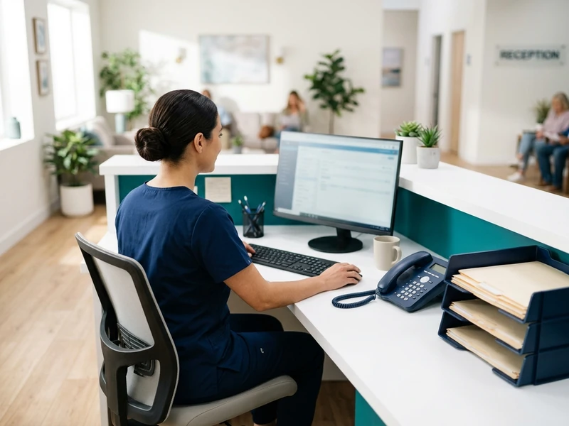 Practice manager at Brightwell Dental's front desk